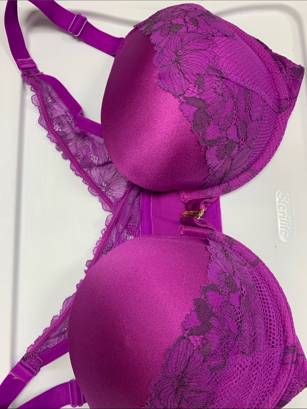 Cacique Magenta Lace-Trim Push-Up Bra